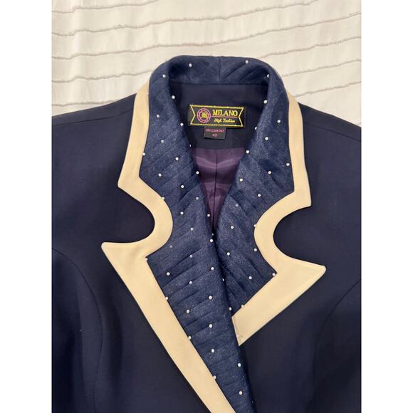 Milano High Fashion Vintage Blazer Pearl Navy Women's 40 Regencycore Royalcore - Picture 4 of 13